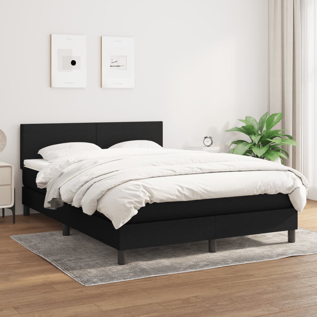 Boxspring met matras stof zwart 140x190 cm – afbeelding 1