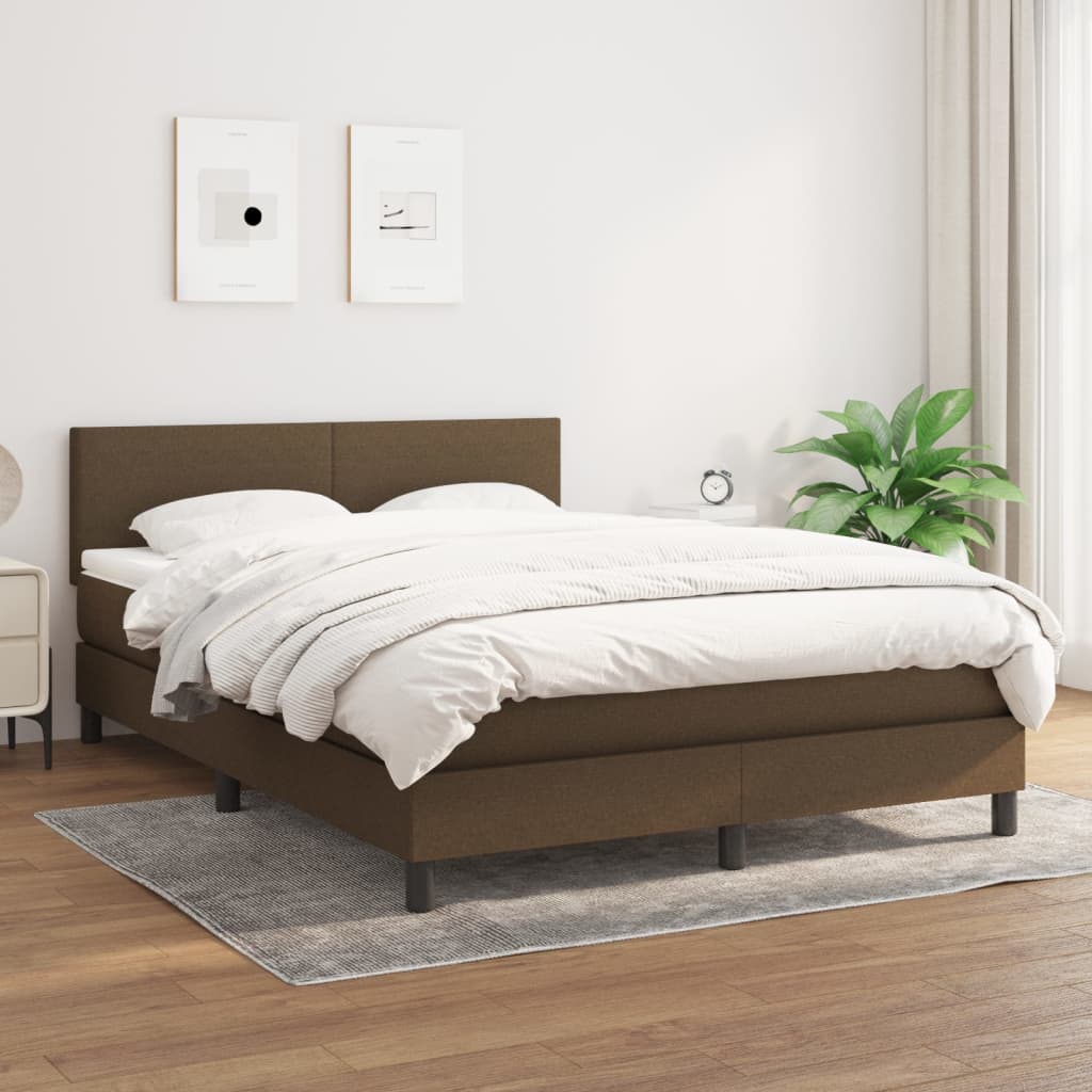 Boxspring met matras stof donkerbruin 140x190 cm – afbeelding 1