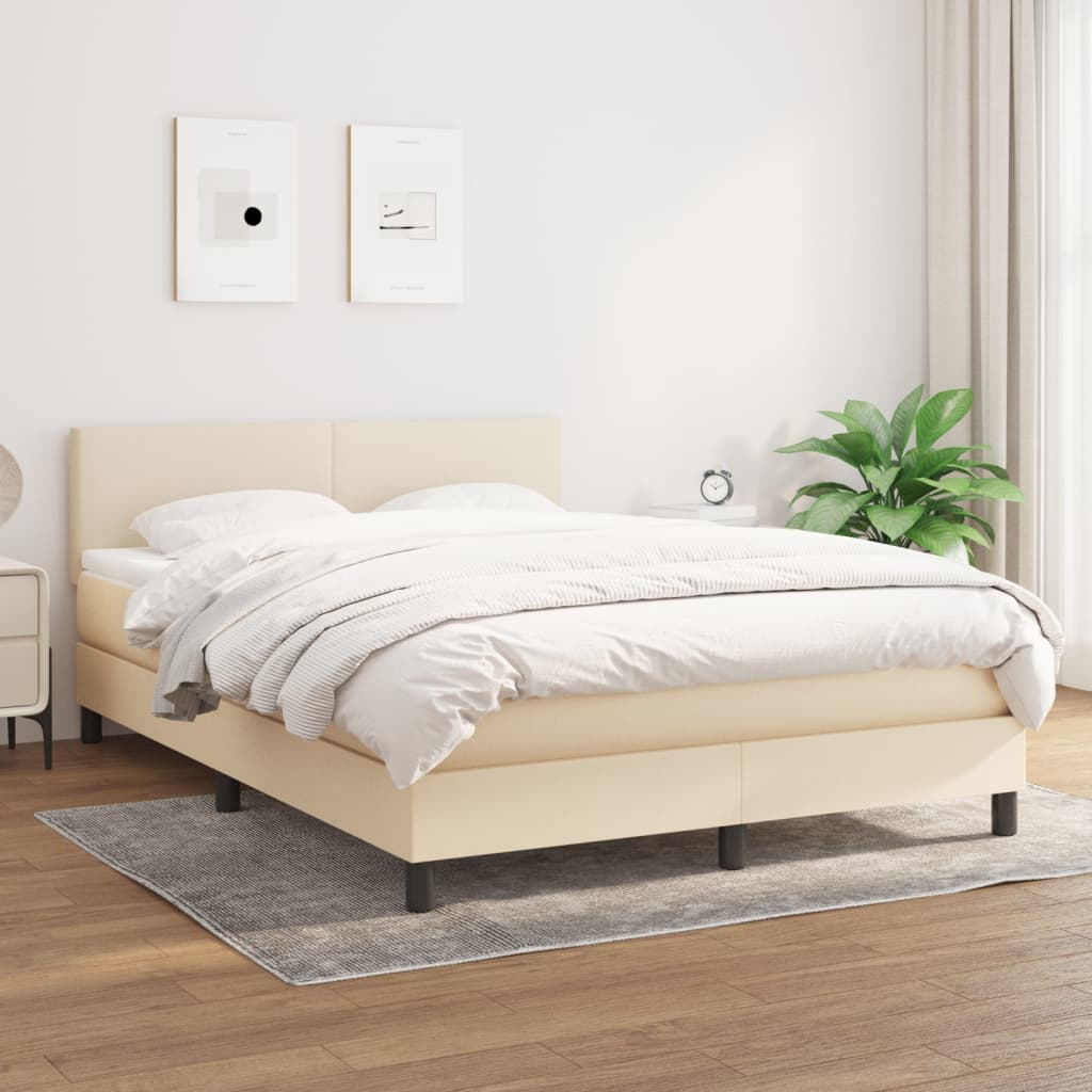 Boxspring met matras stof crèmekleurig 140x190 cm – afbeelding 1