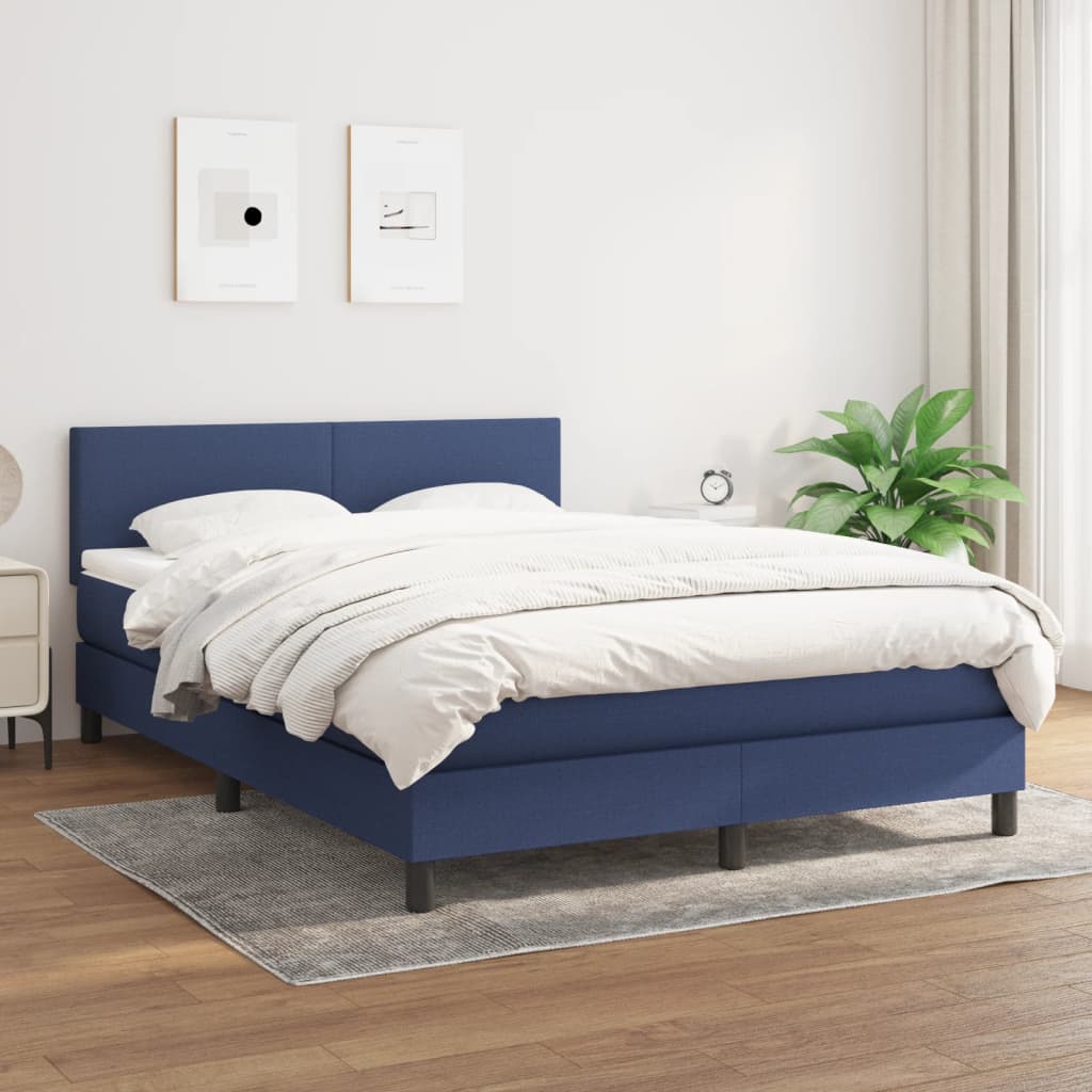 Boxspring met matras stof blauw 140x200 cm – afbeelding 1