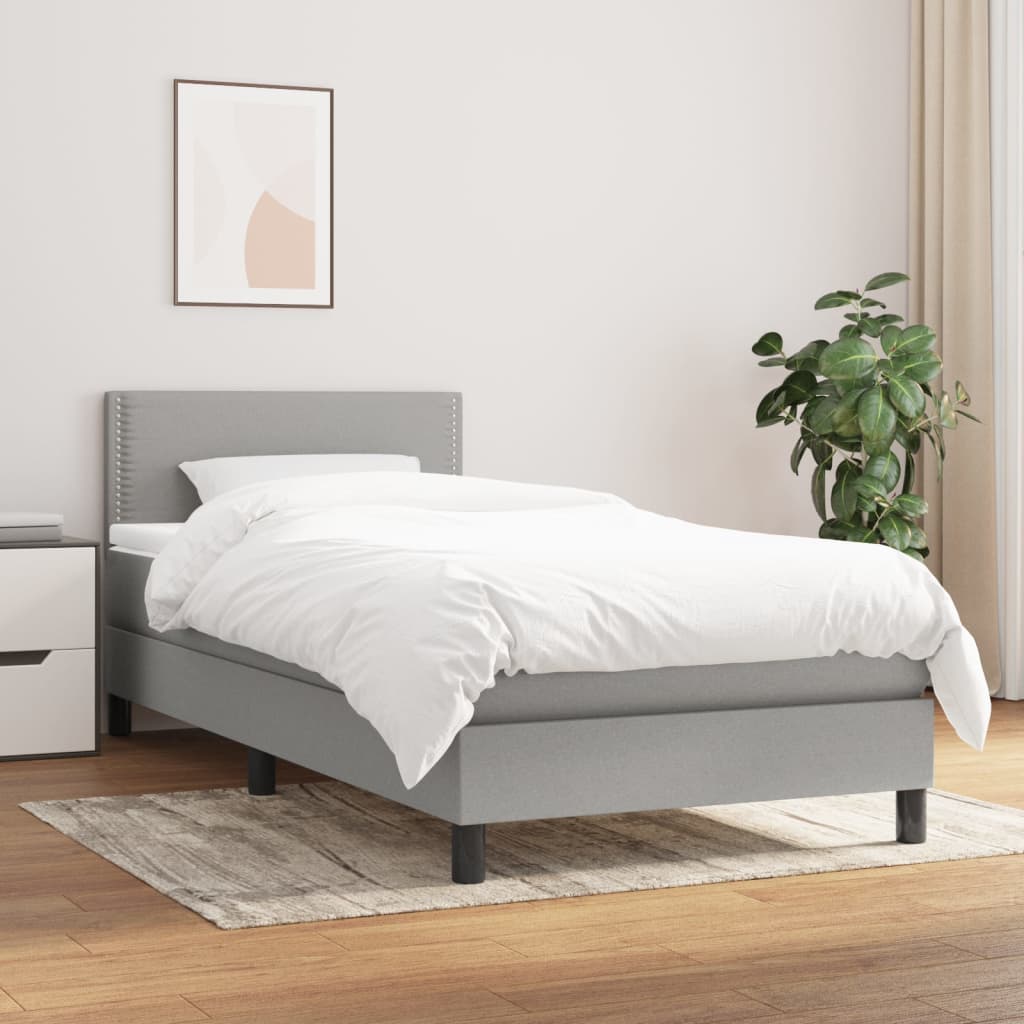 Boxspring met matras stof lichtgrijs 80x200 cm – afbeelding 1