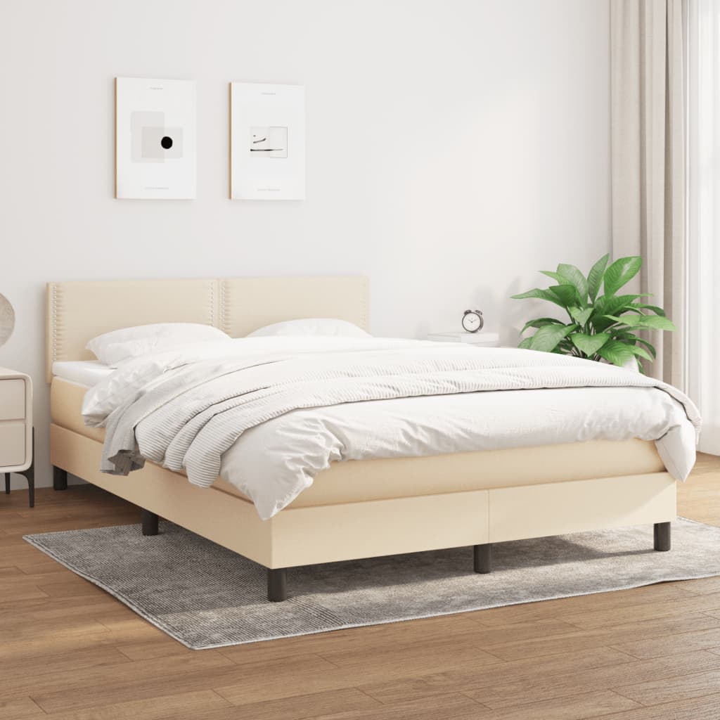 Boxspring met matras stof crèmekleurig 140x190 cm – afbeelding 1