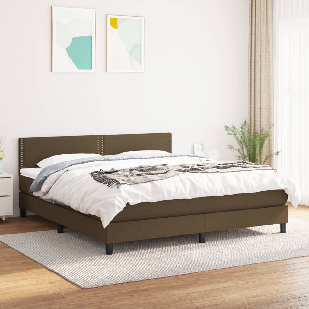 Boxspring met matras stof donkerbruin 180x200 cm – afbeelding 1