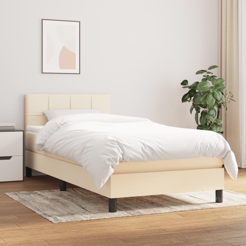 Boxspring met matras stof crèmekleurig 90x200 cm – afbeelding 1