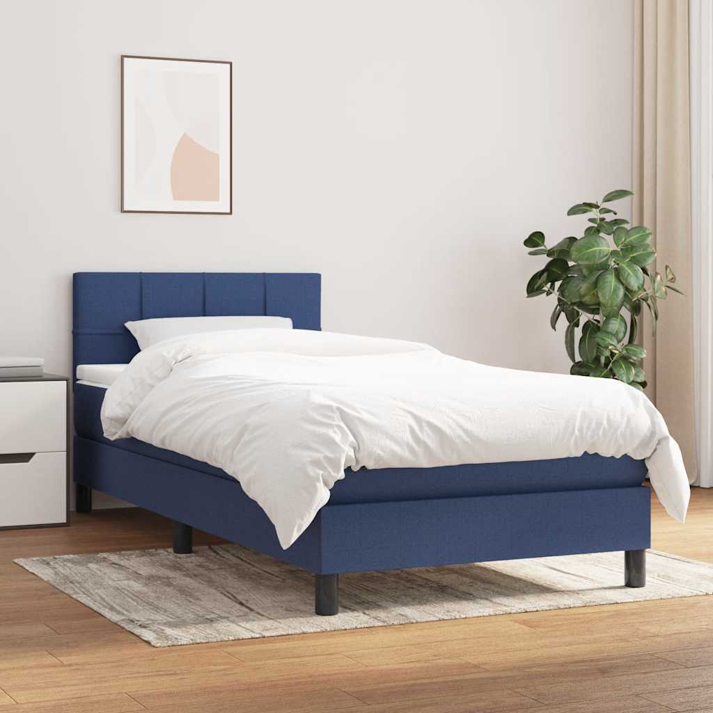 Boxspring met matras stof blauw 90x200 cm – afbeelding 1