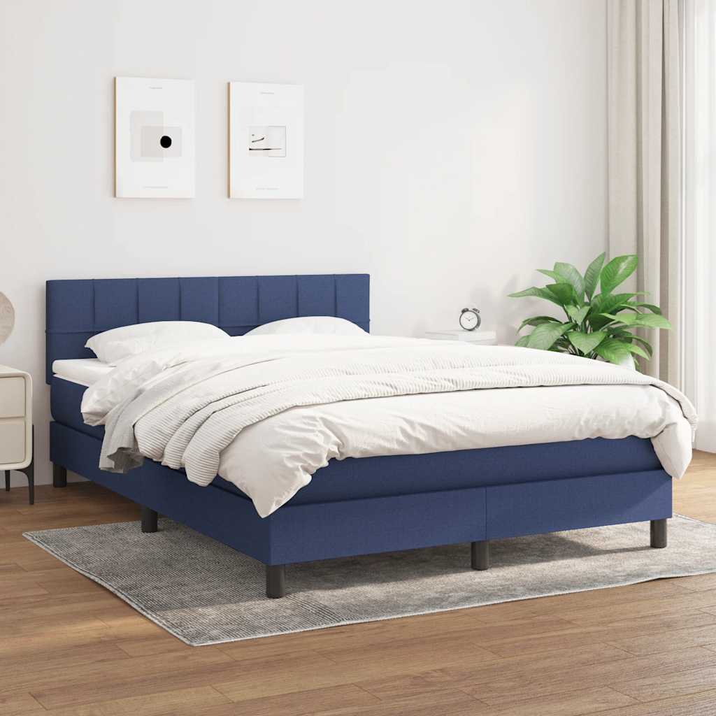 Boxspring met matras stof blauw 140x200 cm – afbeelding 1