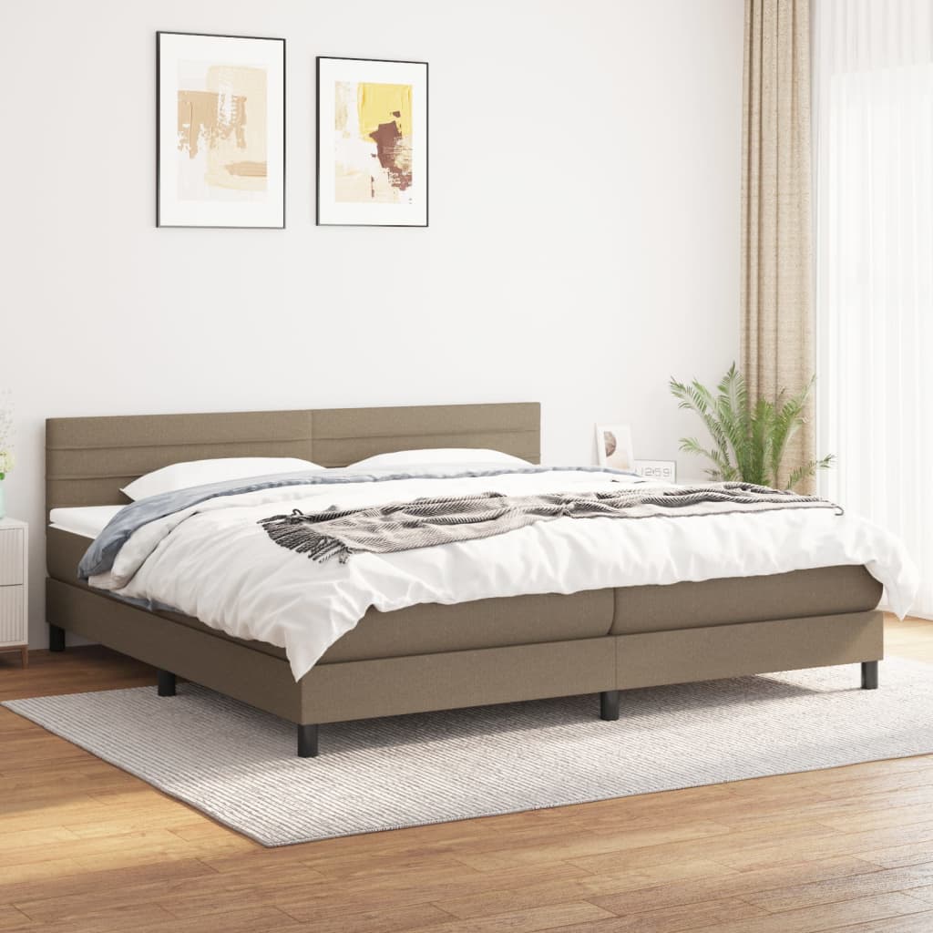 Boxspring met matras stof taupe 200x200 cm – afbeelding 1