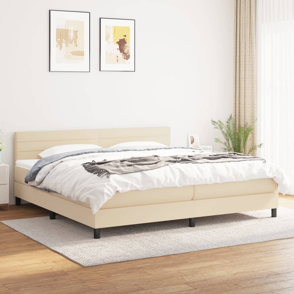 Boxspring met matras stof crèmekleurig 200x200 cm – afbeelding 1