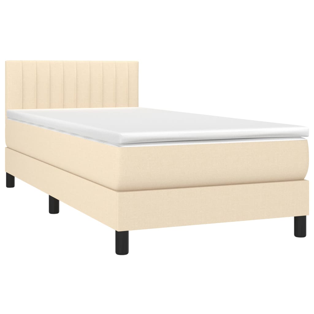 Boxspring met matras stof crèmekleurig 90x190 cm – afbeelding 3