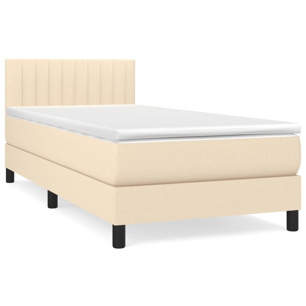 Boxspring met matras stof crèmekleurig 90x200 cm – afbeelding 2