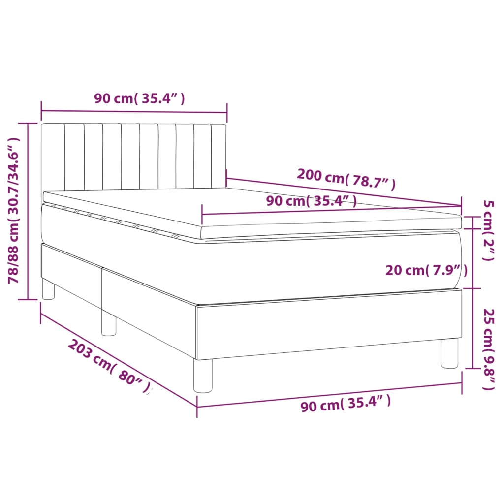 Boxspring met matras stof crèmekleurig 90x200 cm – afbeelding 7