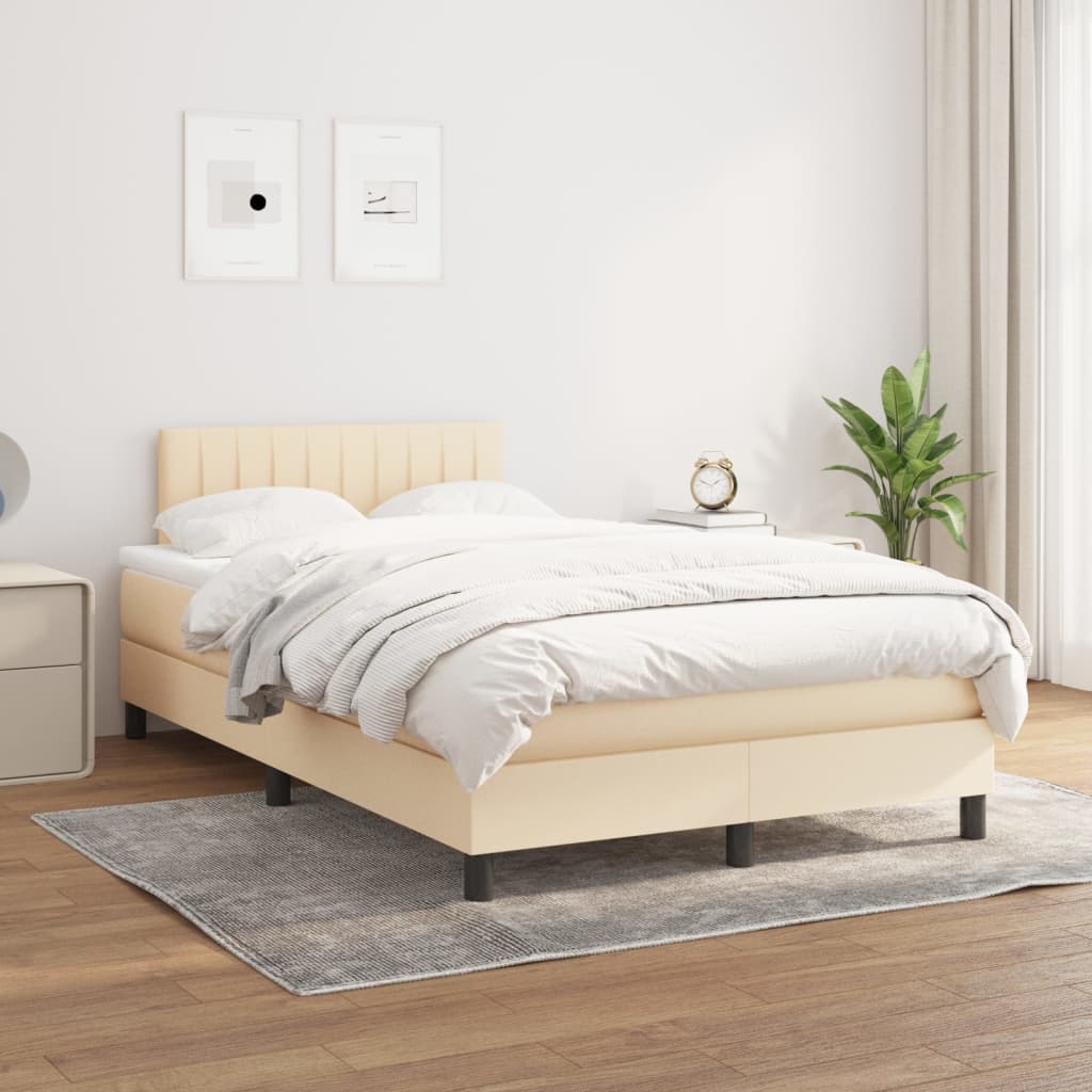 Boxspring met matras stof crèmekleurig 120x200 cm – afbeelding 1