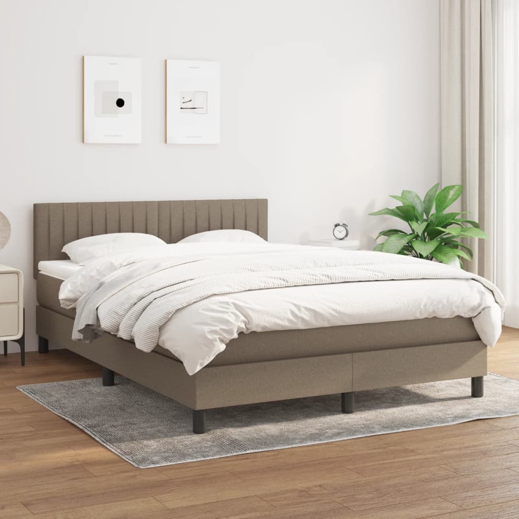 Boxspring met matras stof taupe 140x190 cm – afbeelding 1
