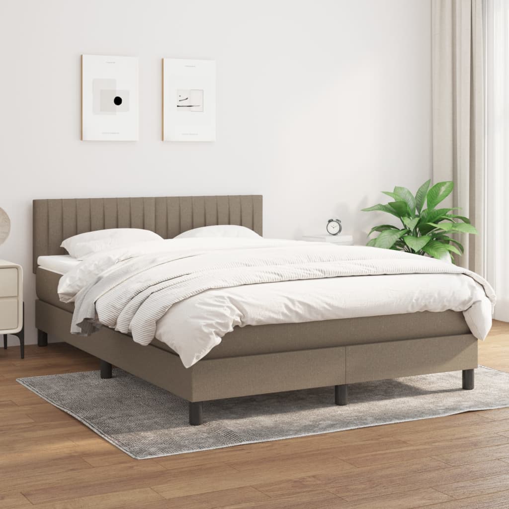 Boxspring met matras stof taupe 140x200 cm – afbeelding 1