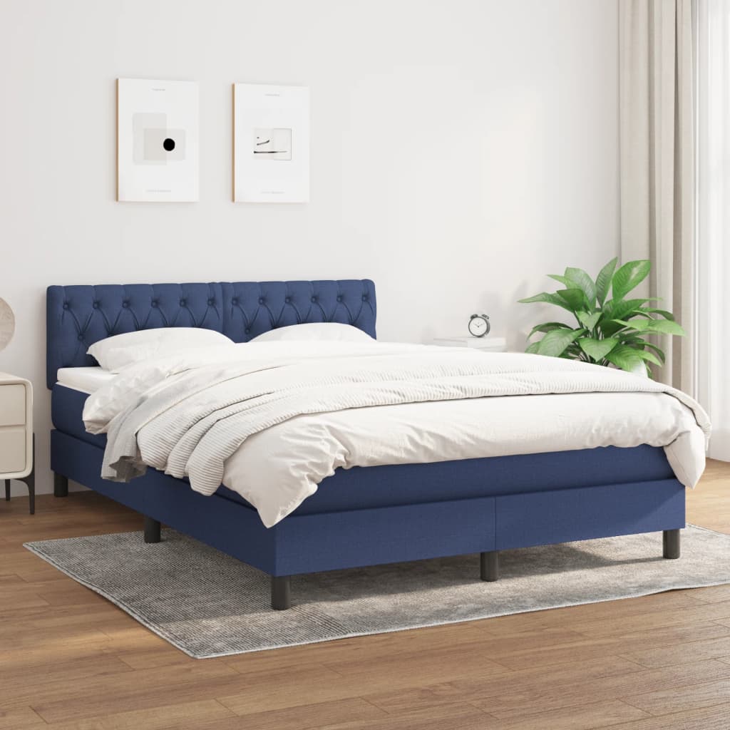 Boxspring met matras stof blauw 140x200 cm – afbeelding 1