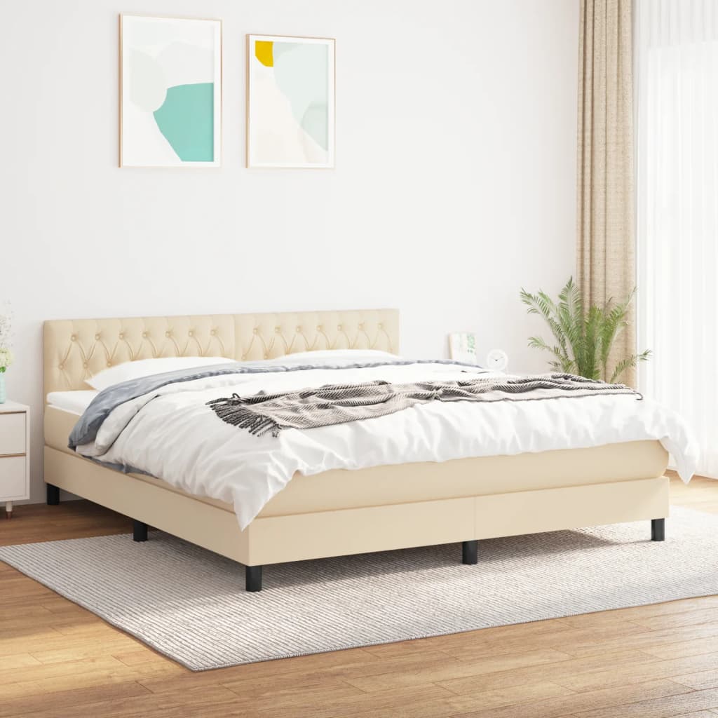 Boxspring met matras stof crèmekleurig 180x200 cm – afbeelding 1
