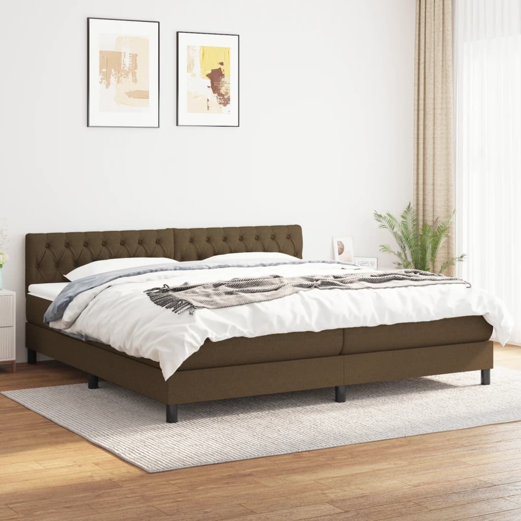 Boxspring met matras stof donkerbruin 200x200 cm – afbeelding 1