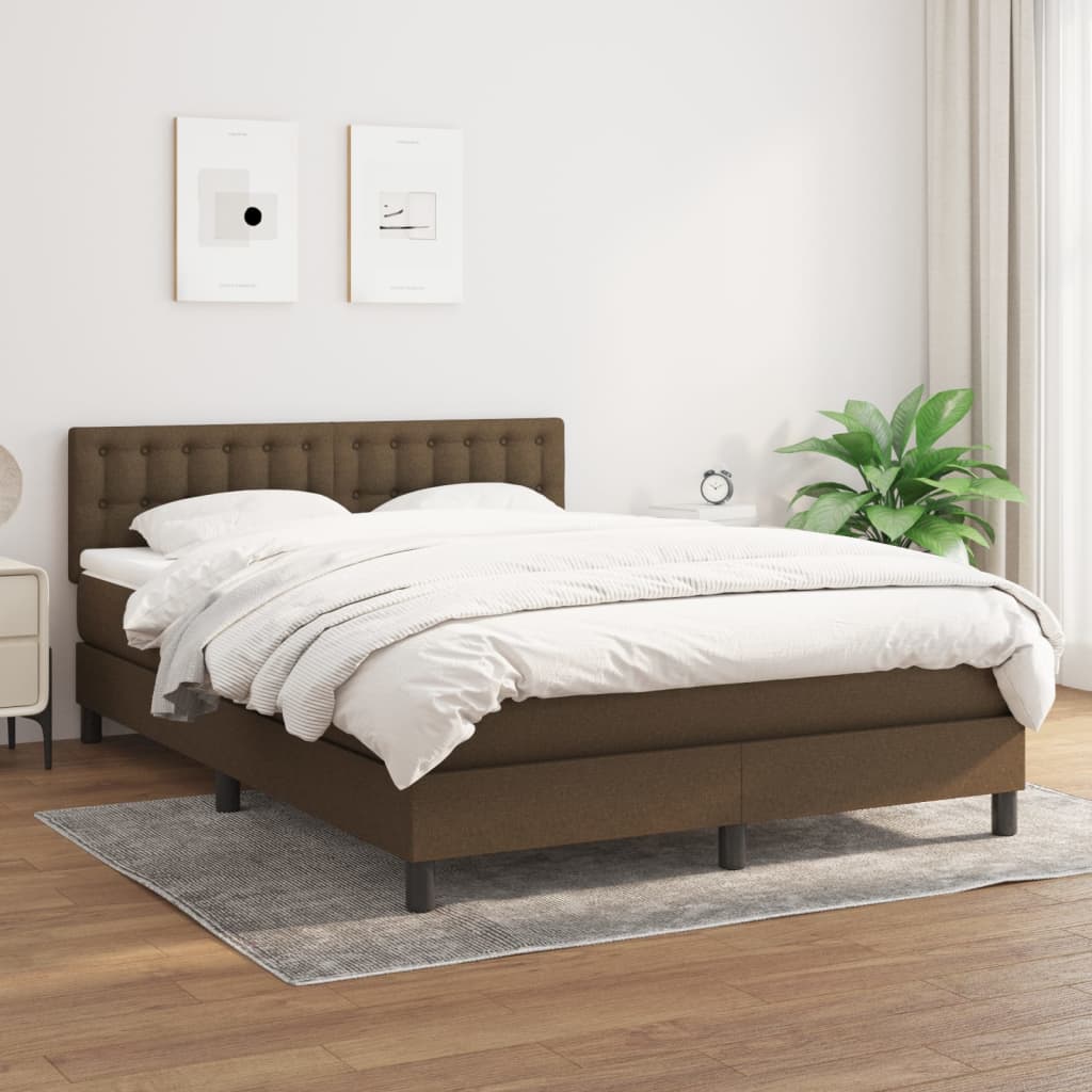 Boxspring met matras stof donkerbruin 140x190 cm – afbeelding 1