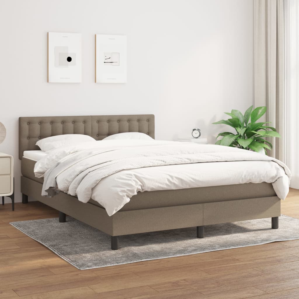 Boxspring met matras stof taupe 140x200 cm – afbeelding 1