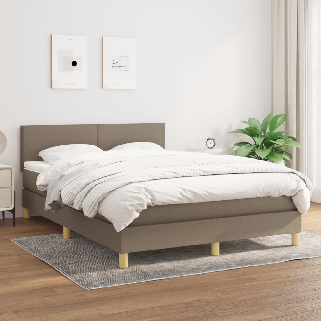 Boxspring met matras stof taupe 140x190 cm – afbeelding 1