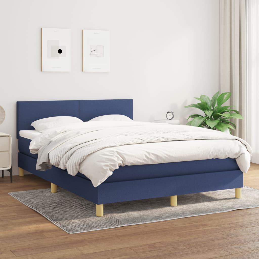 Boxspring met matras stof blauw 140x200 cm – afbeelding 1