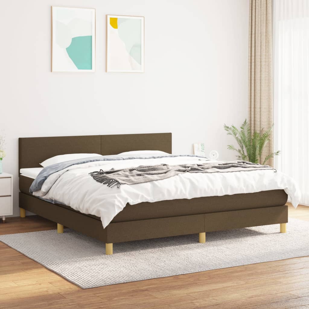 Boxspring met matras stof donkerbruin 160x200 cm – afbeelding 1
