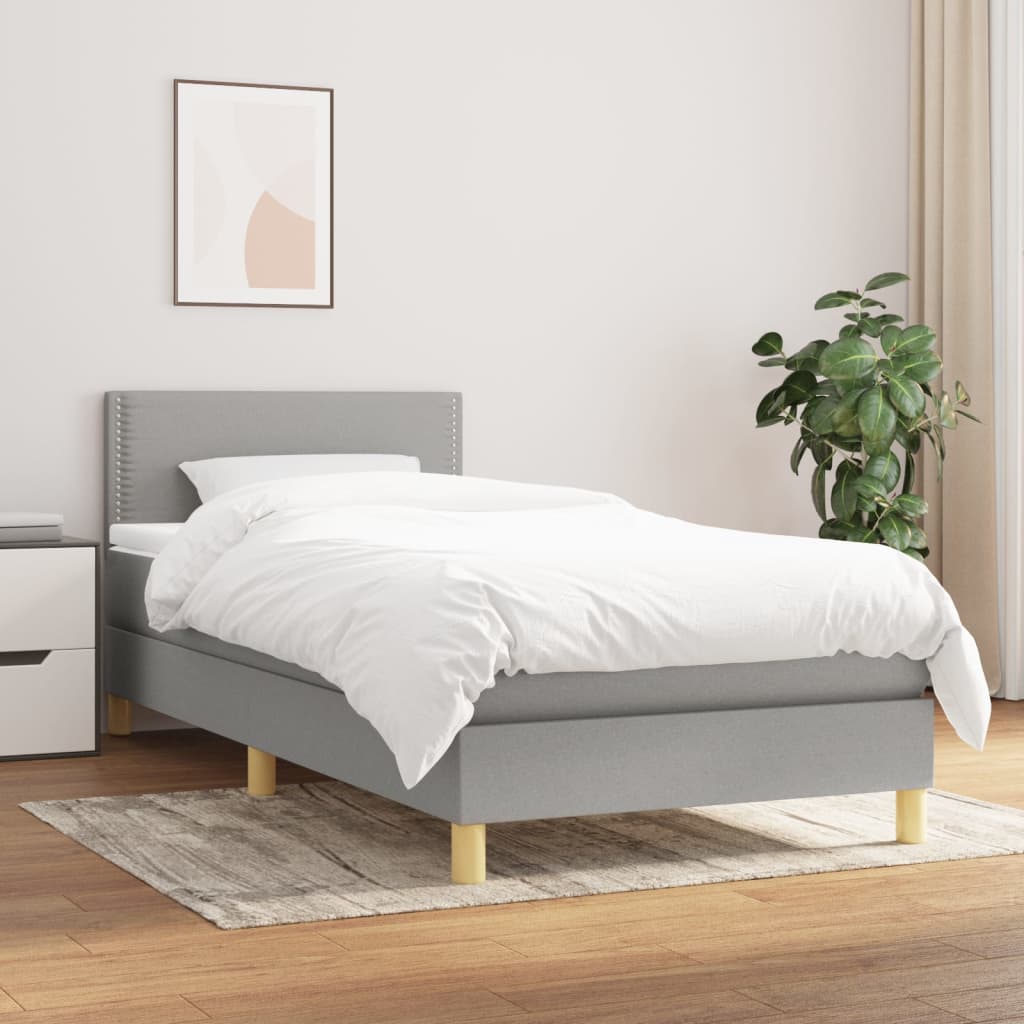 Boxspring met matras stof lichtgrijs 80x200 cm – afbeelding 1