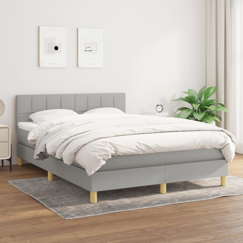 Boxspring met matras stof lichtgrijs 140x190 cm – afbeelding 1