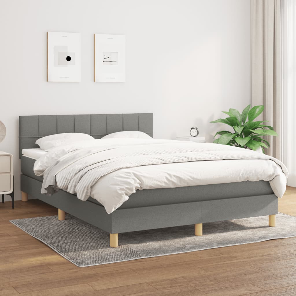 Boxspring met matras stof donkergrijs 140x190 cm – afbeelding 1