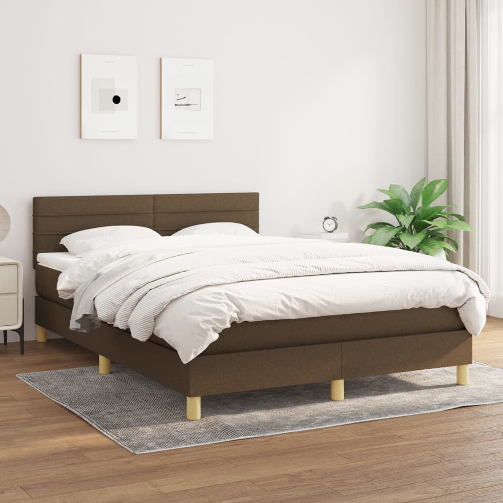 Boxspring met matras stof donkerbruin 140x190 cm – afbeelding 1