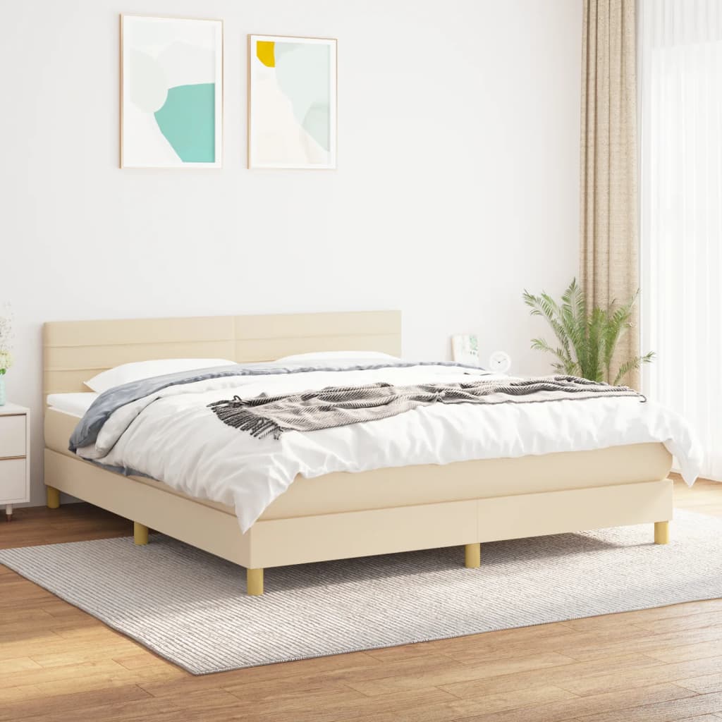 Boxspring met matras stof crèmekleurig 160x200 cm – afbeelding 1