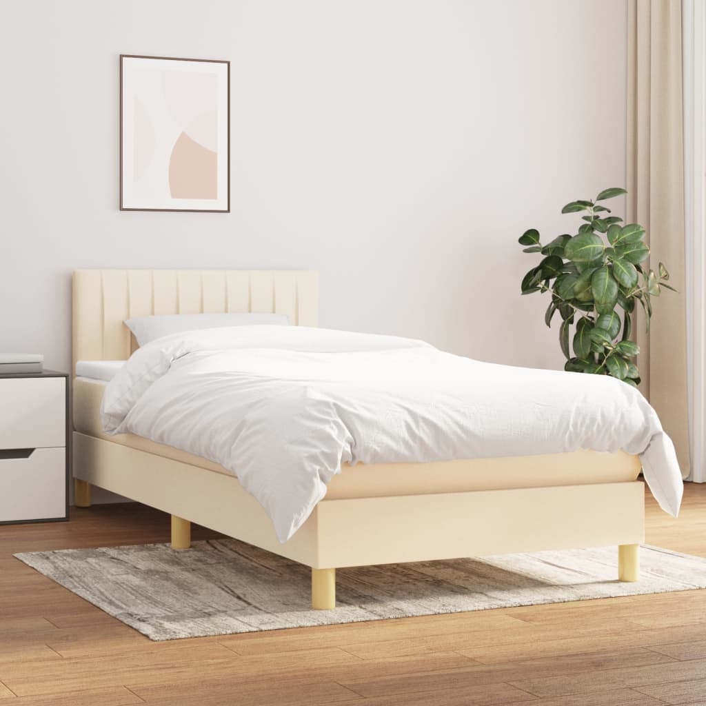 Boxspring met matras stof crèmekleurig 100x200 cm – afbeelding 1