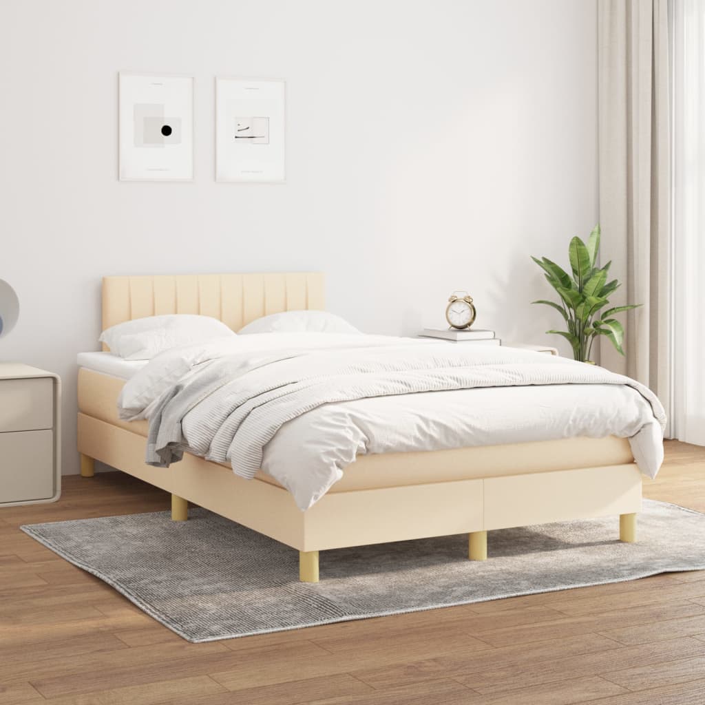 Boxspring met matras stof crèmekleurig 120x200 cm – afbeelding 1