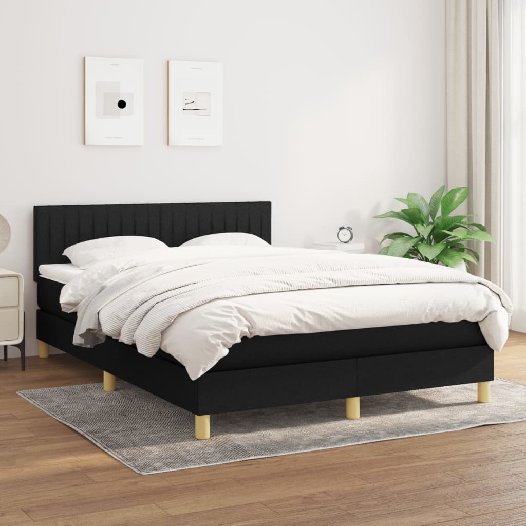Boxspring met matras stof zwart 140x190 cm – afbeelding 1