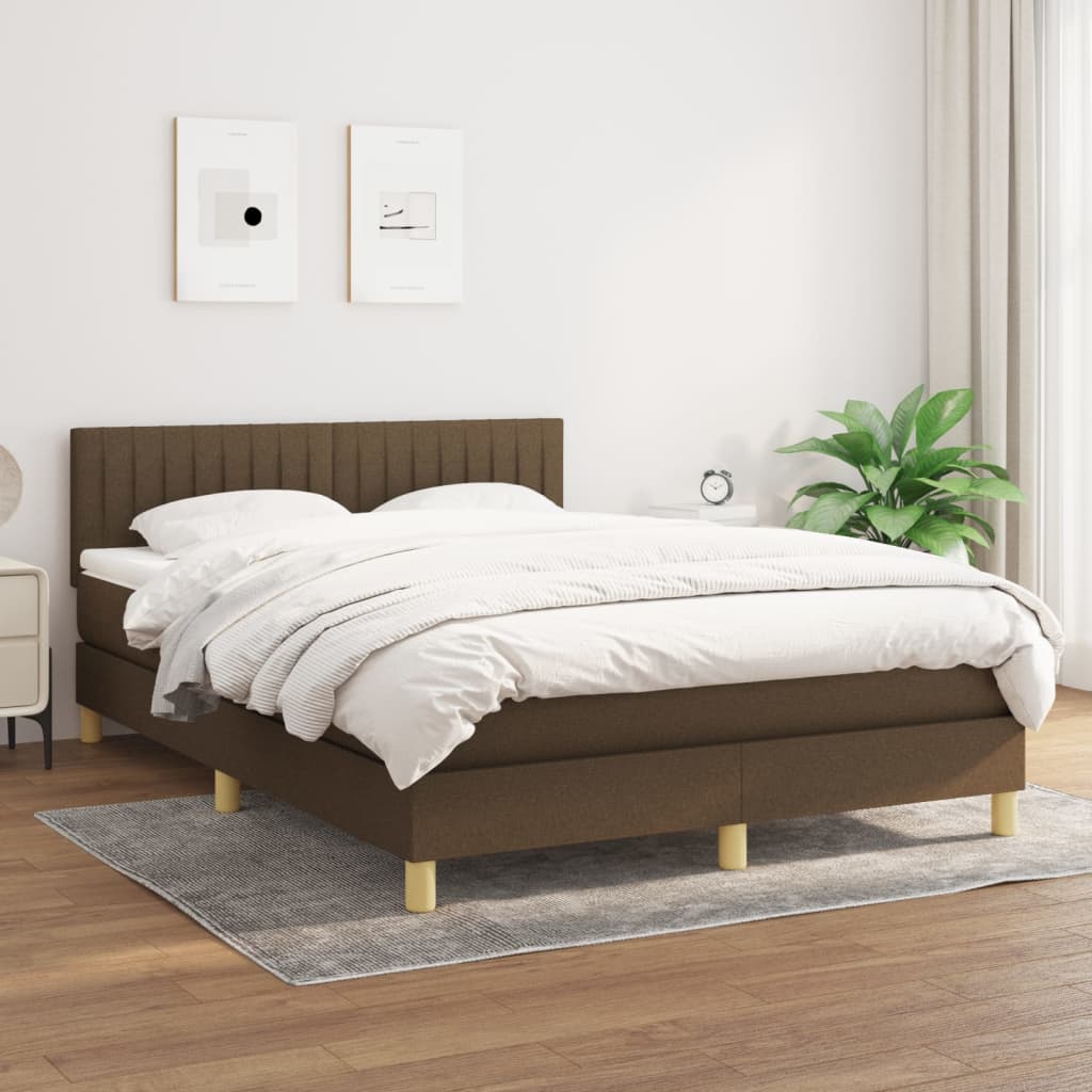 Boxspring met matras stof donkerbruin 140x190 cm – afbeelding 1