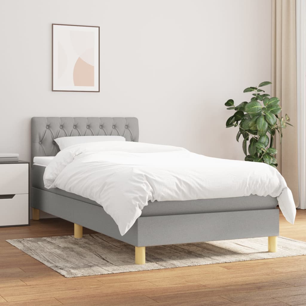Boxspring met matras stof lichtgrijs 90x190 cm – afbeelding 1