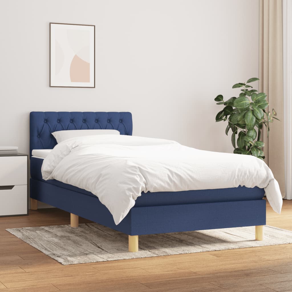 Boxspring met matras stof blauw 90x190 cm – afbeelding 1