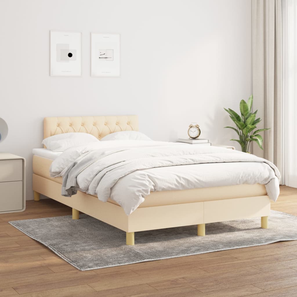 Boxspring met matras stof crèmekleurig 120x200 cm – afbeelding 1