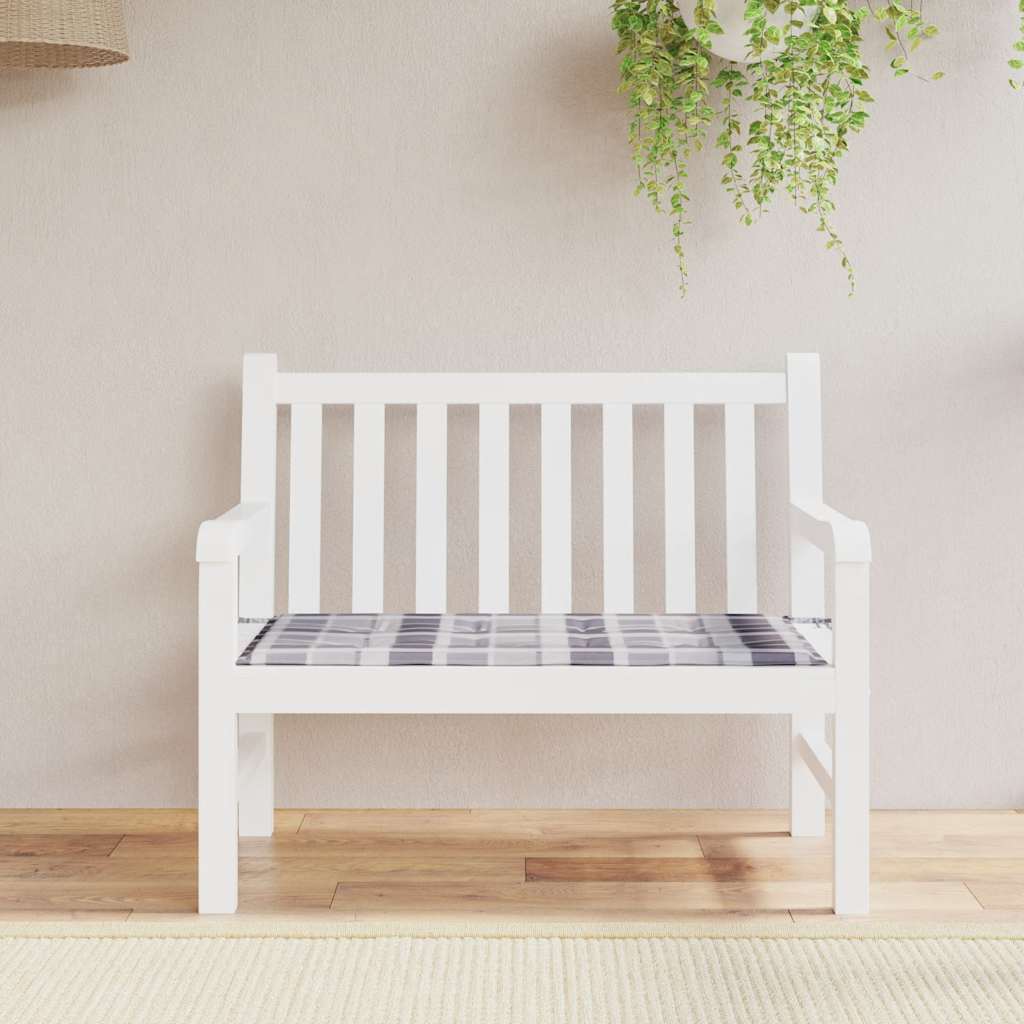 Tuinbankkussen 120x50x3 cm oxford stof ruitpatroon grijs – afbeelding 1