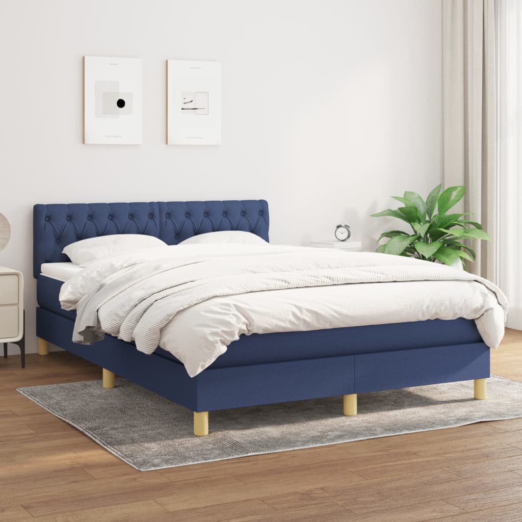 Boxspring met matras stof blauw 140x190 cm – afbeelding 1
