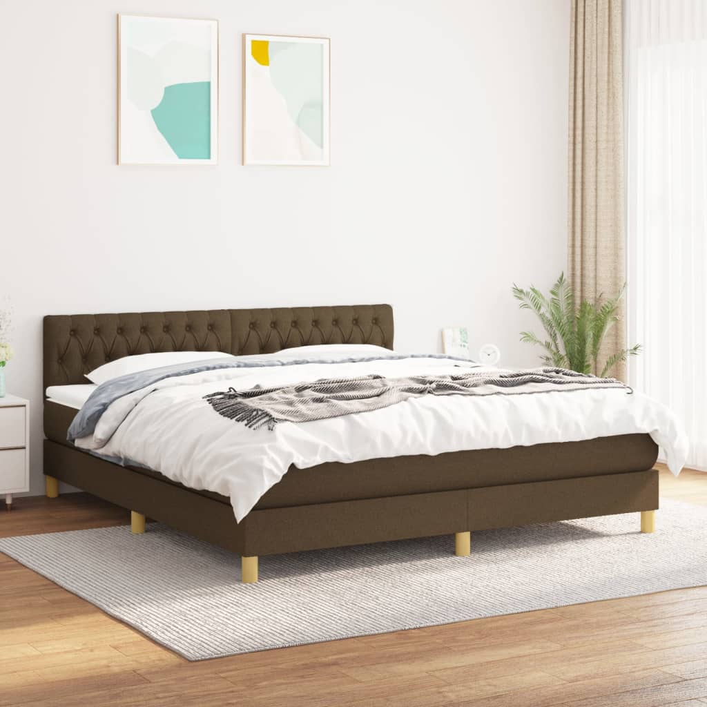 Boxspring met matras stof donkerbruin 180x200 cm – afbeelding 1