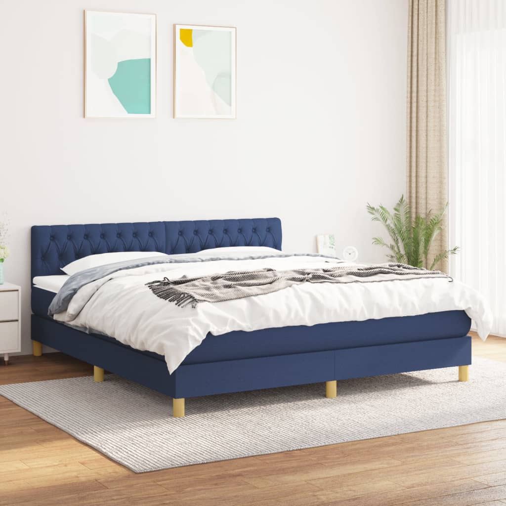Boxspring met matras stof blauw 180x200 cm – afbeelding 1