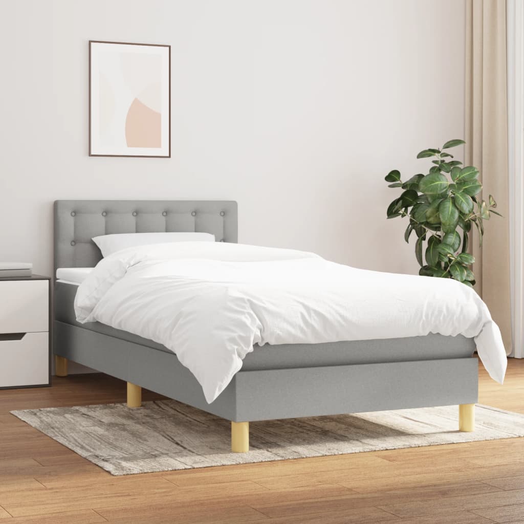 Boxspring met matras stof lichtgrijs 90x190 cm – afbeelding 1