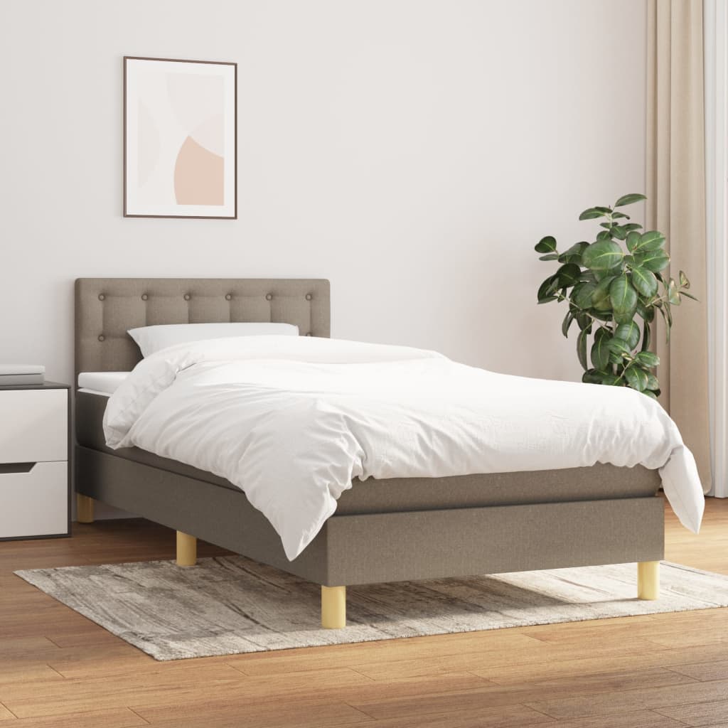 Boxspring met matras stof taupe 90x190 cm – afbeelding 1