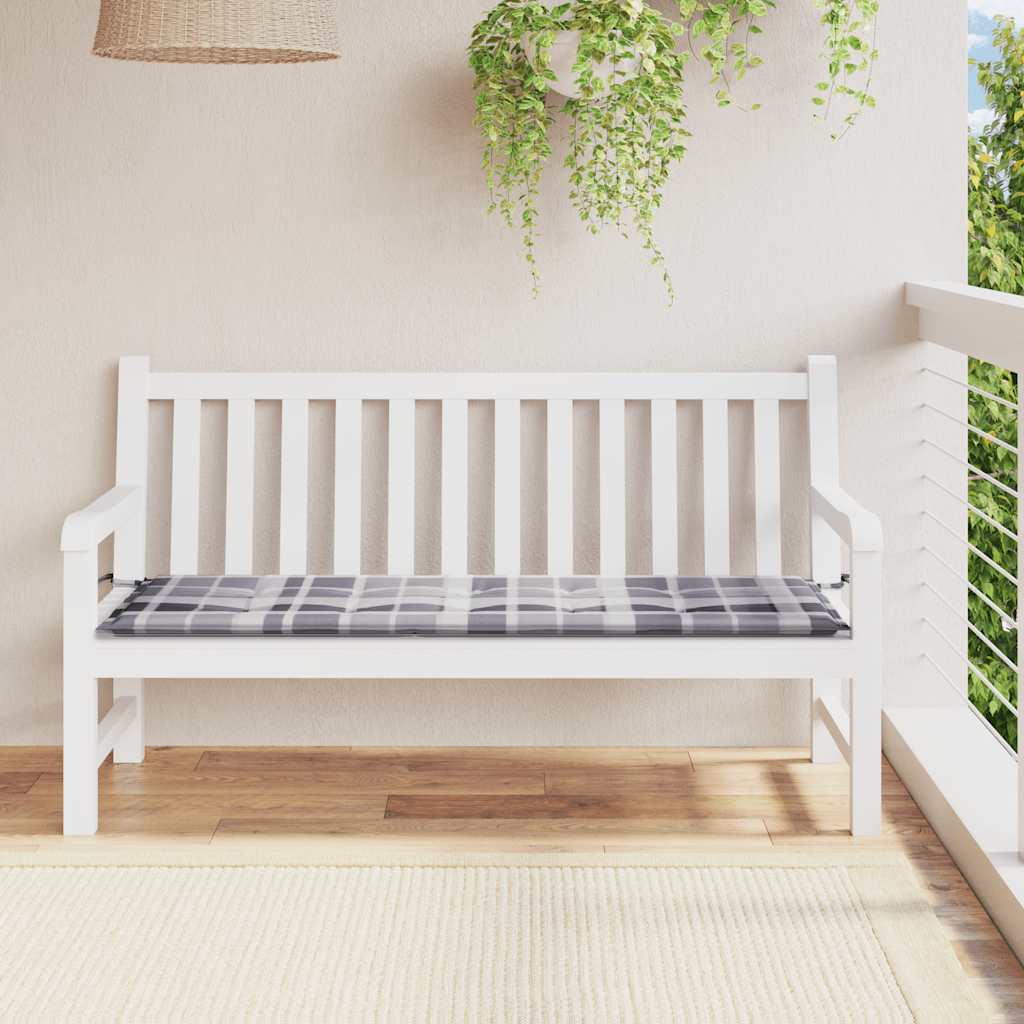 Tuinbankkussen 150x50x4 cm oxford stof ruitpatroon grijs