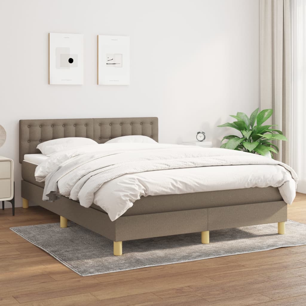 Boxspring met matras stof taupe 140x190 cm – afbeelding 1