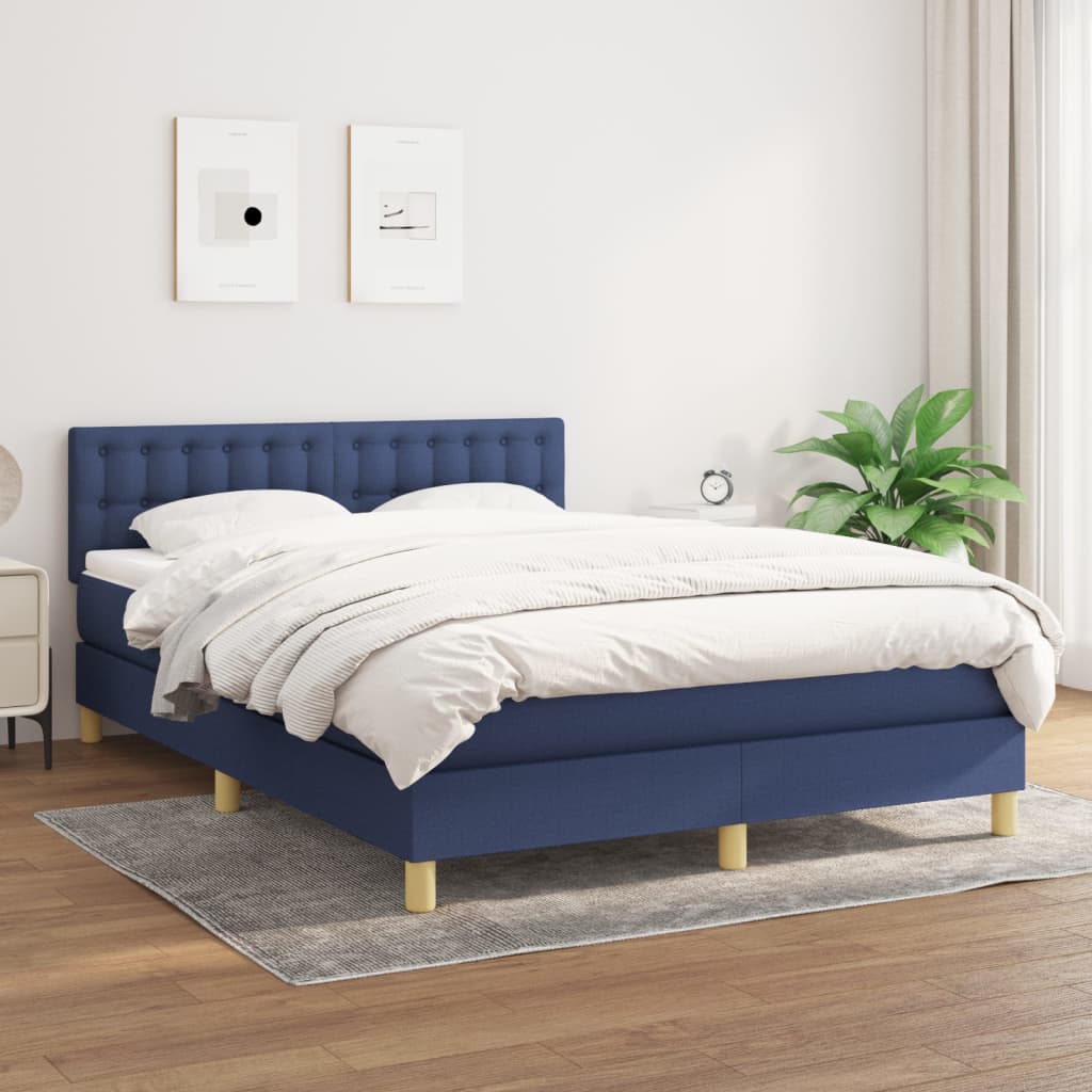 Boxspring met matras stof blauw 140x200 cm – afbeelding 1
