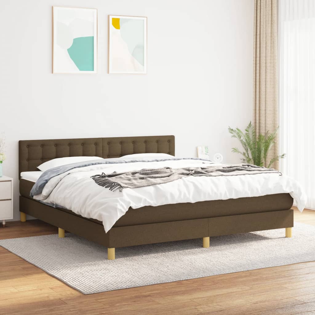 Boxspring met matras stof donkerbruin 160x200 cm – afbeelding 1