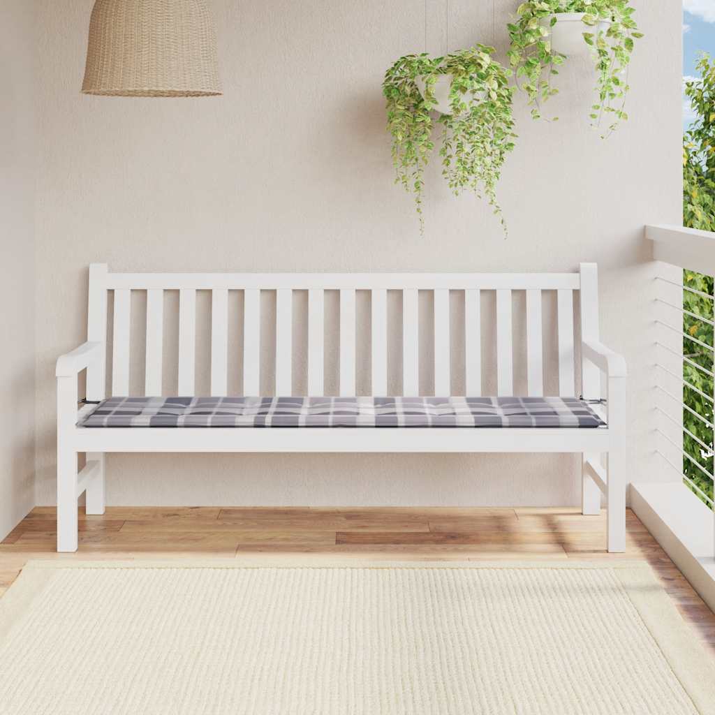 Tuinbankkussen 180x50x3 cm oxford stof ruitpatroon grijs