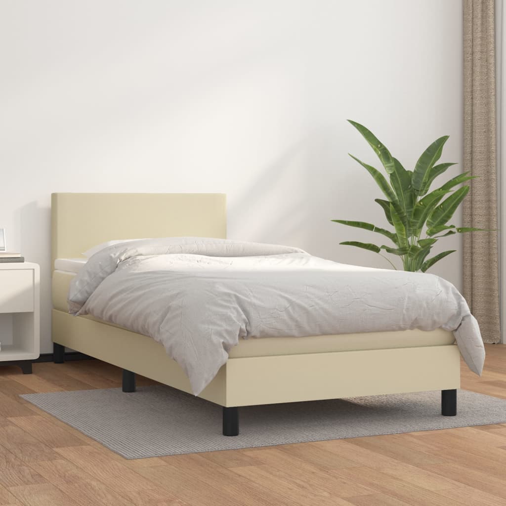 Boxspring met matras kunstleer crèmekleurig 80x200 cm – afbeelding 1